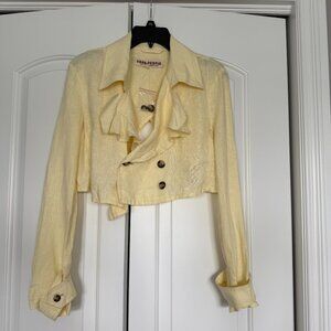 Free People yellow linen top jacket blazer size XS